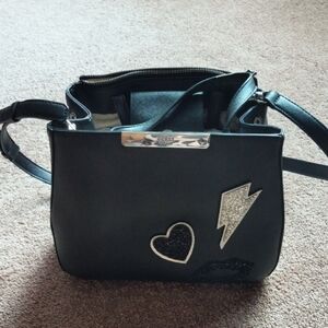 Guess Black Structured Shoulder Bag with Silver Hardware
